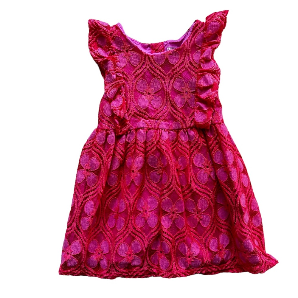 EUC Genuine Kids by Osh Kosh magenta lace over pink dress w/ ruffle straps. 2T. - Picture 1 of 6